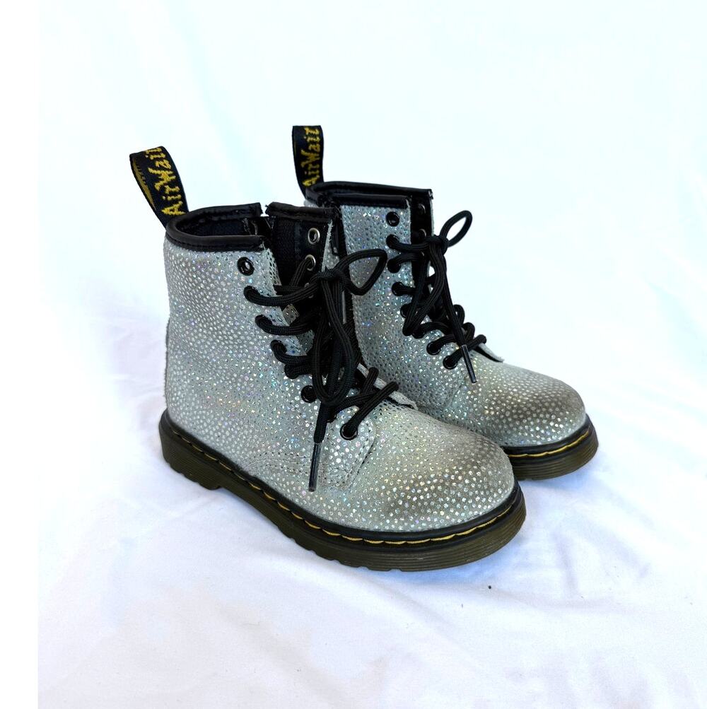 Junior Toddler 1460 Metallic Grey Silver Suede Lace Up Dr Martens Boots 11